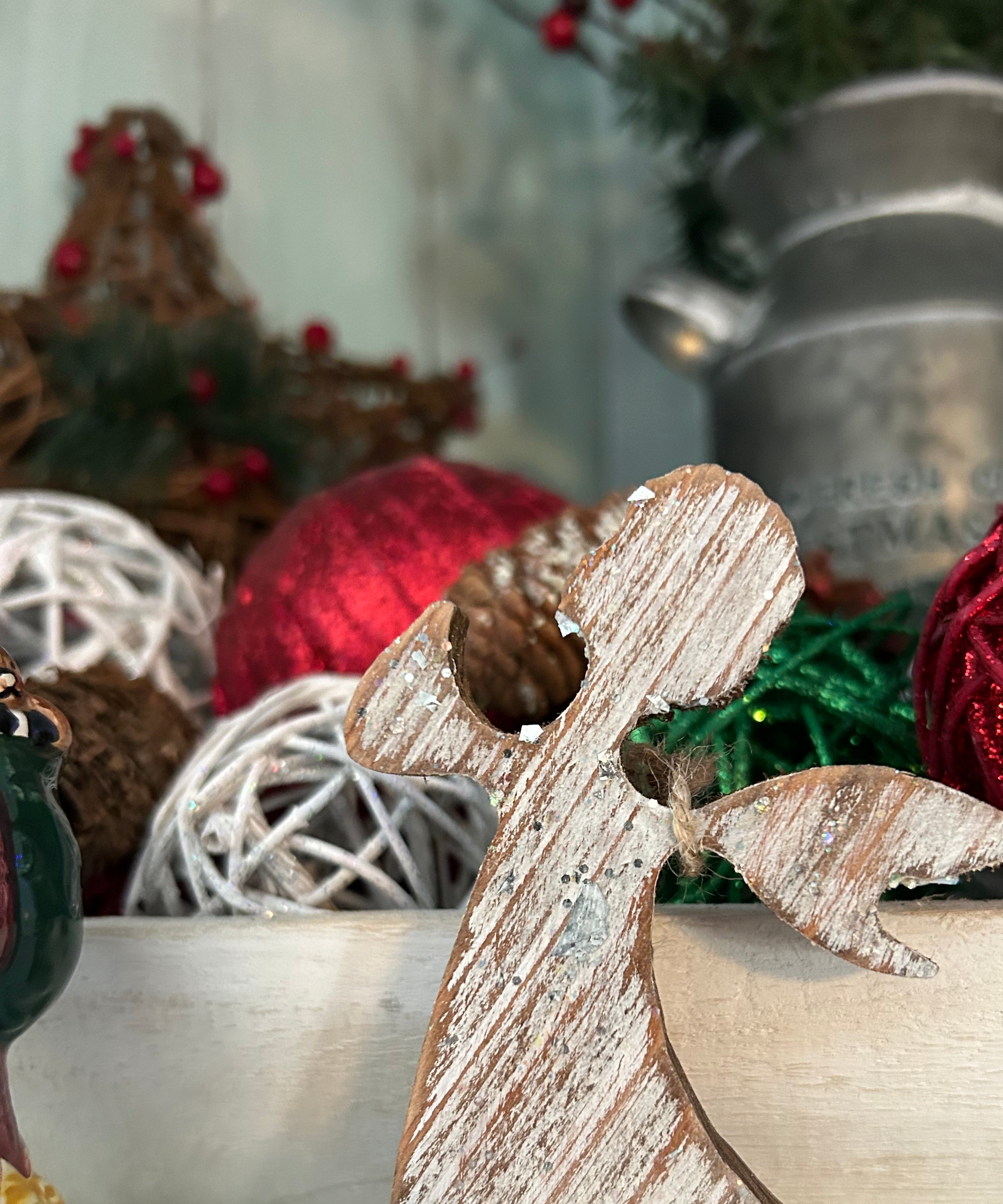 Handcrafted Whitewashed Christmas Tree Angel Ornament