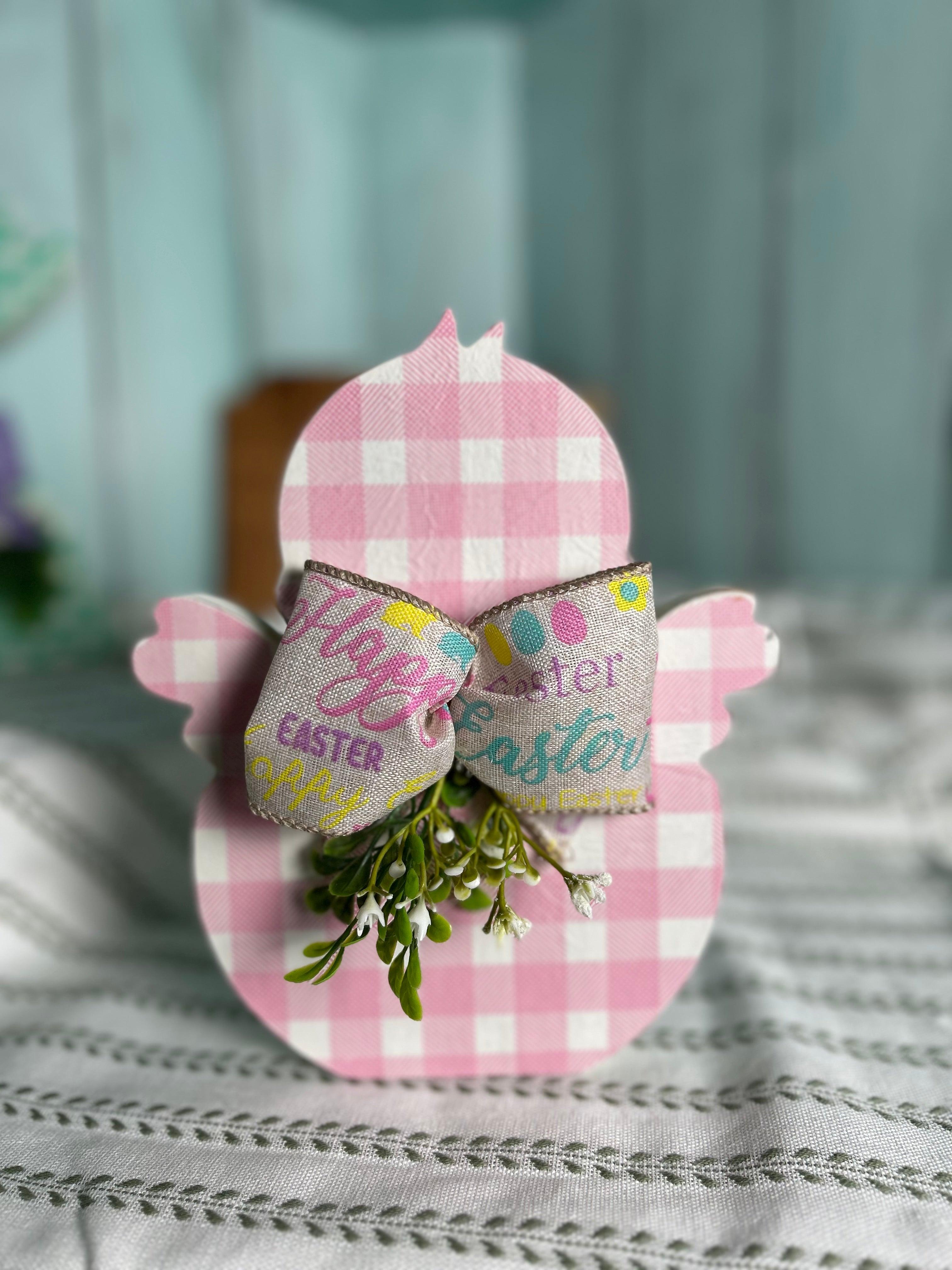 Handcrafted Pink Chick with Easter Ribbon