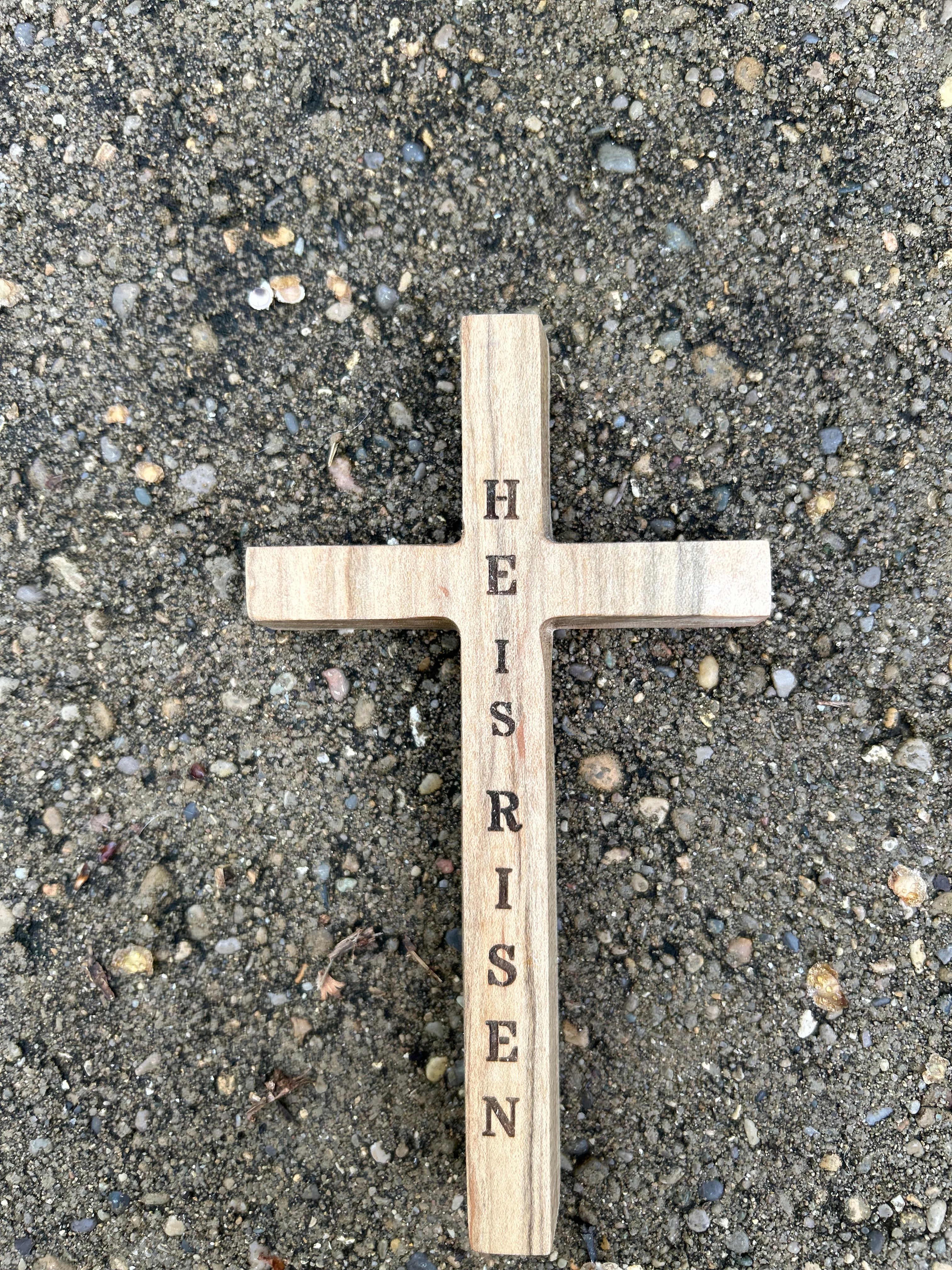Handcrafted Christian Cross in reclaimed oak, 5 inches high, custom engraved.