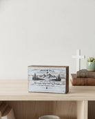 Wooden home decor with Psalm 91:2 scripture and mountain design for home decor