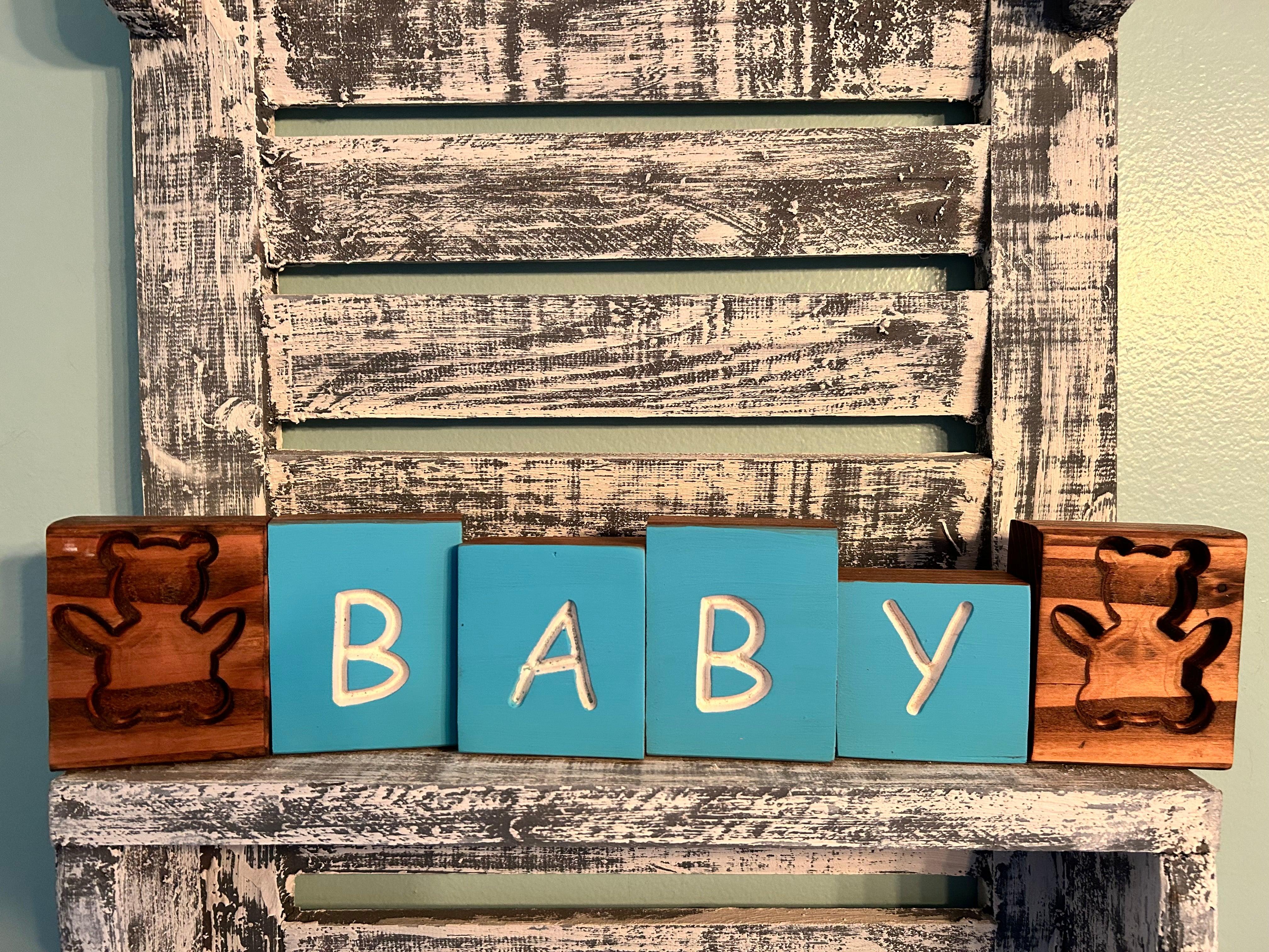 Handmade Blue Customizable Baby Blocks for Nursery