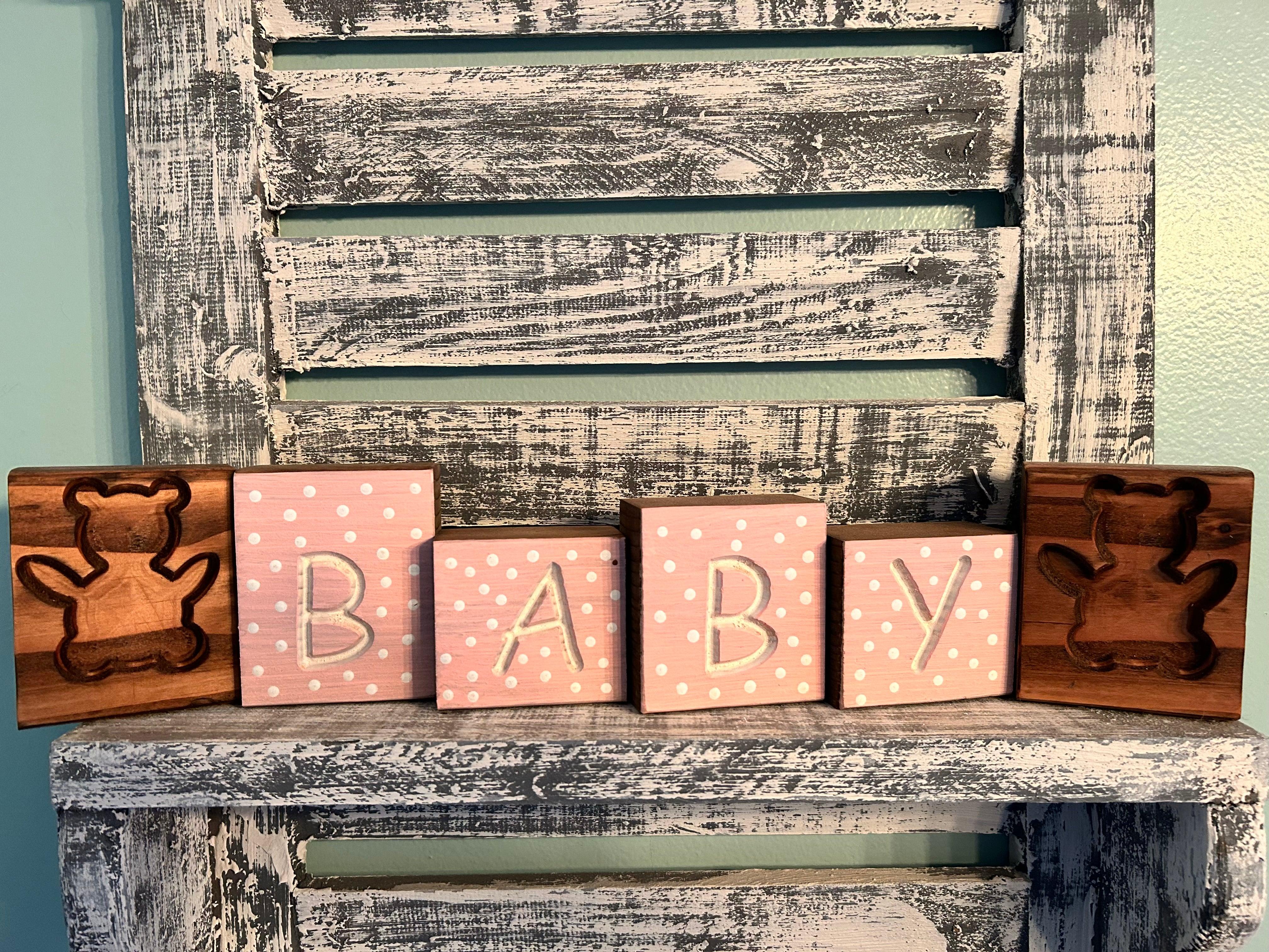 Handmade Pink Customizable Baby Blocks for Nursery