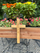 Handcrafted Christian Cross in reclaimed oak, pine, or red cedar, 9 inches high, custom engraved.