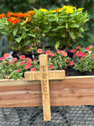 Handcrafted Christian Cross in reclaimed oak, pine, or red cedar, 9 inches high, custom engraved.