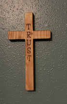 Handcrafted Christian Cross in reclaimed oak, pine, or red cedar, 9 inches high, custom engraved.