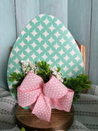 Handcrafted Teal Easter Egg with Pink Ribbon 