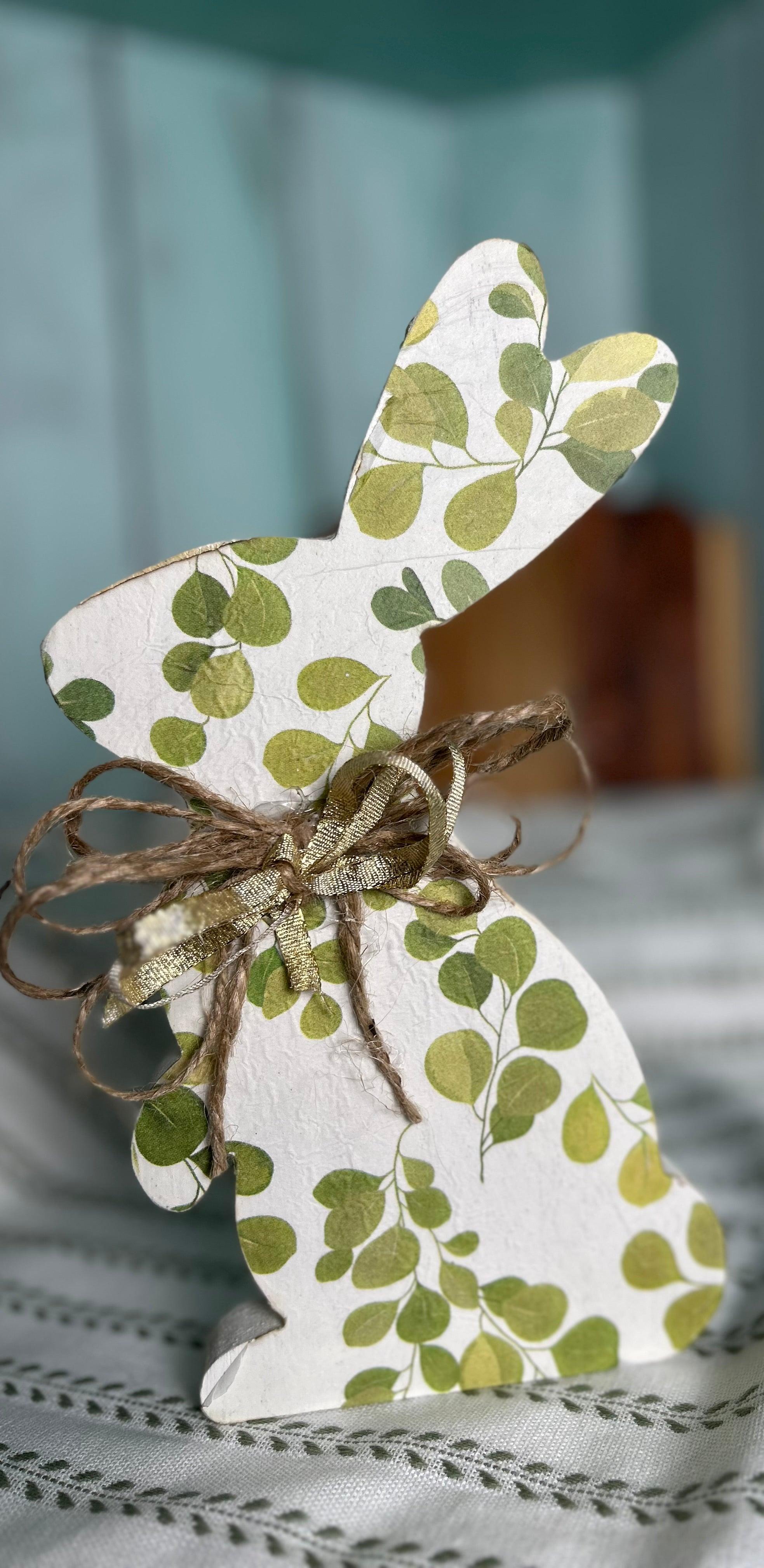 Handcrafted Ivy Green Spring Bunny with Ribbon
