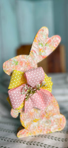 Handcrafted Multi-color Spring Bunny with Yellow and Pink Ribbon