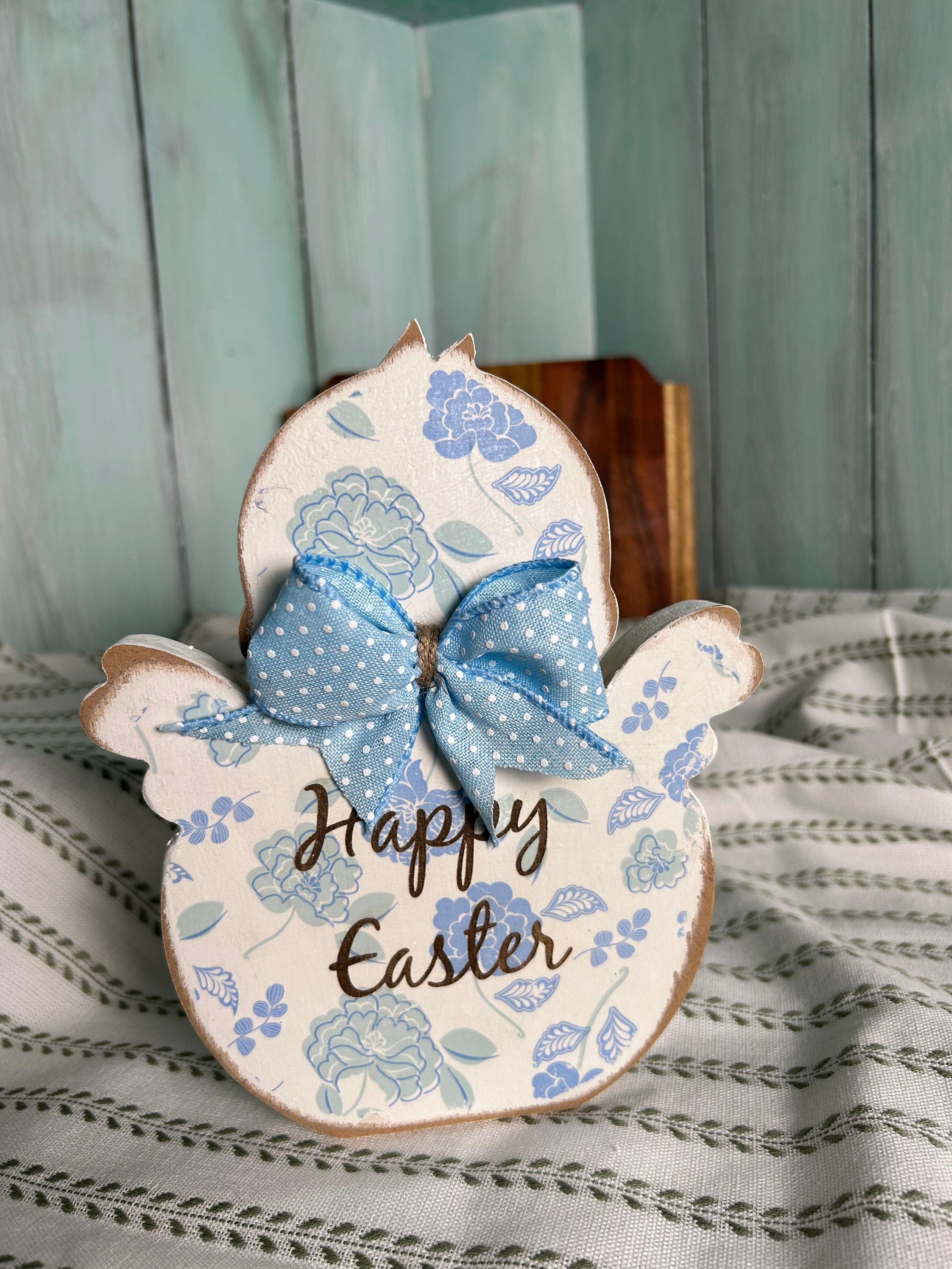 Handcrafted Blue Spring Chick with Blue Ribbon