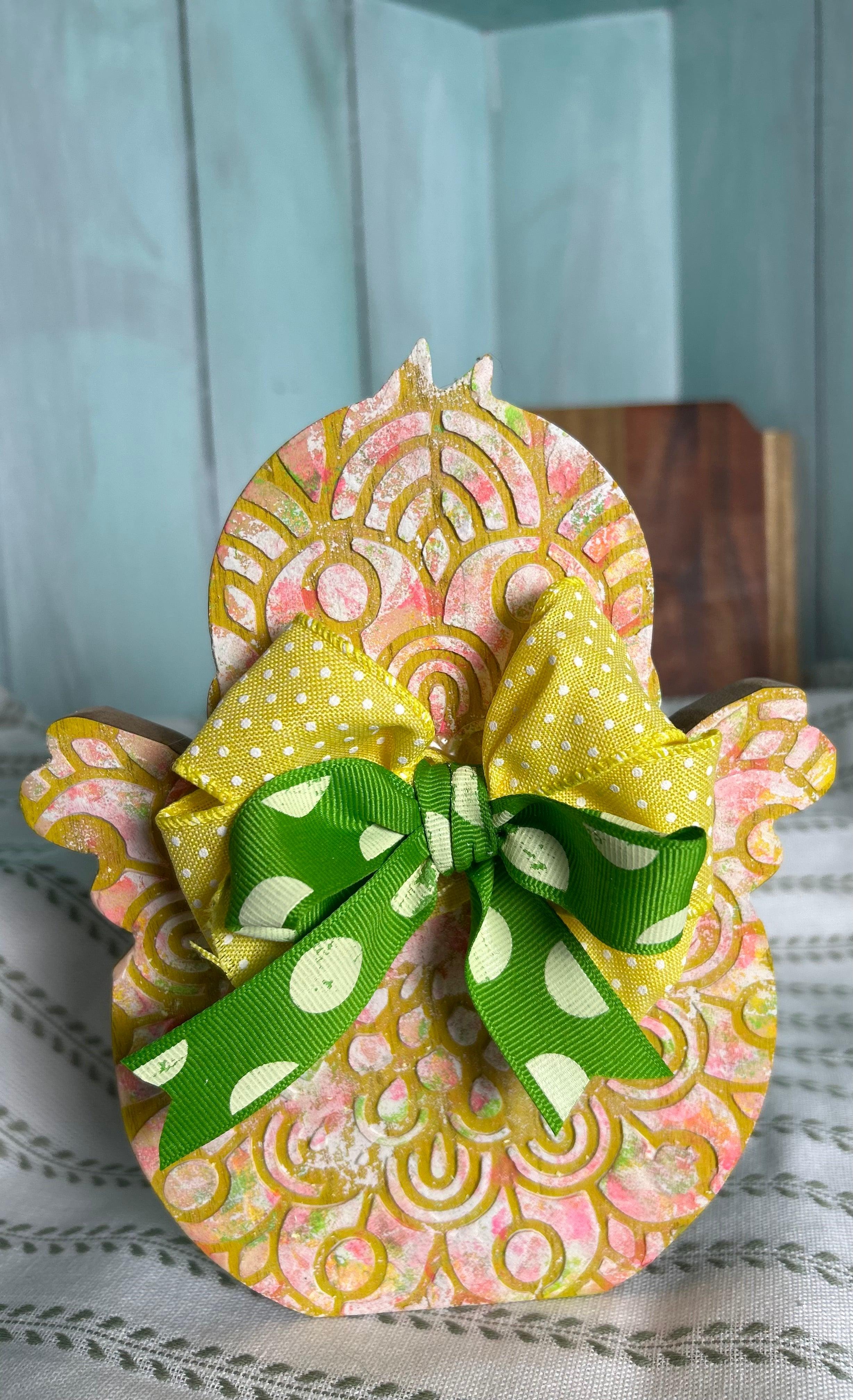 Handcrafted Multi-color Chick with Pink and Green Ribbon 