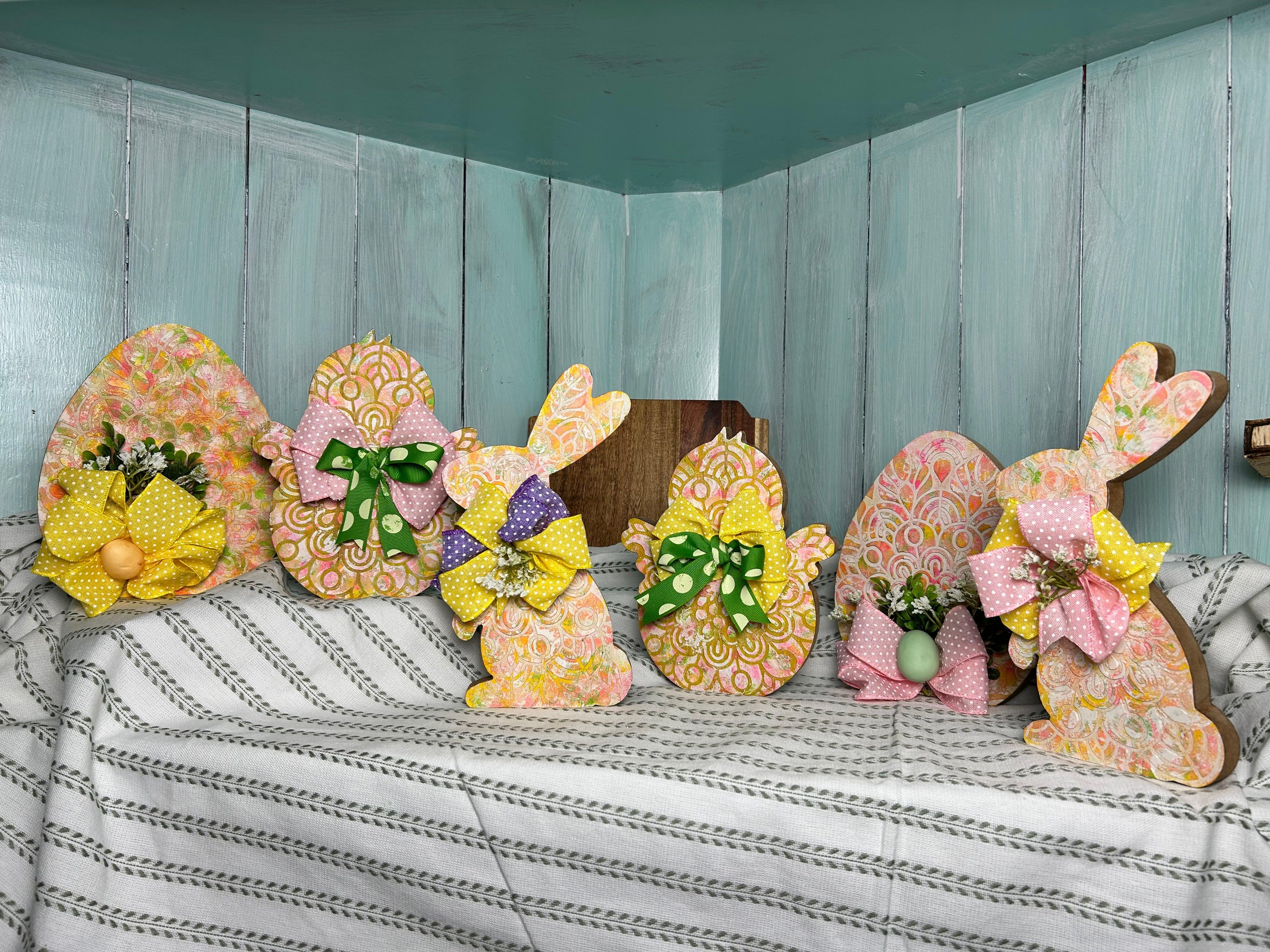 Handcrafted Multi-color Easter Egg Chick and Bunny with Ribbon 