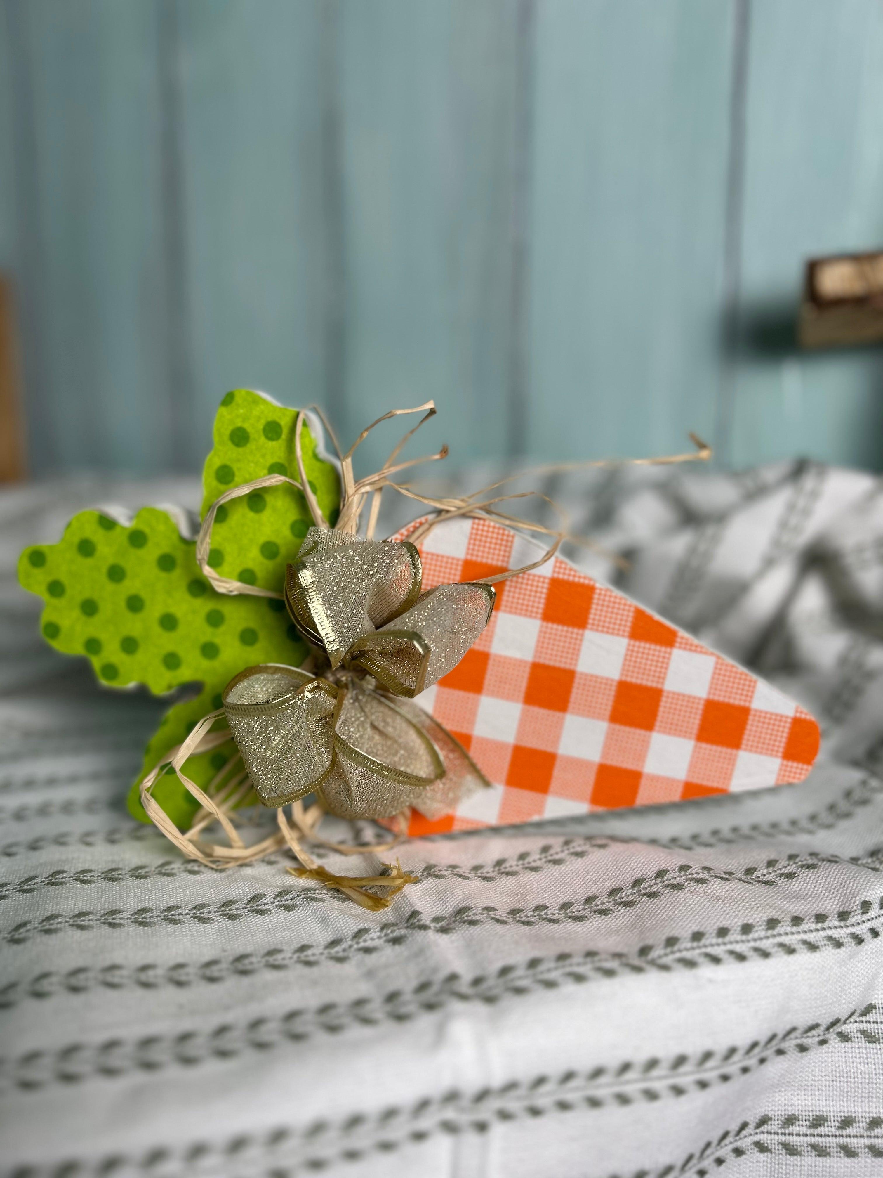 Handcrafted Wood Orange Spring Carrot with Ribbon