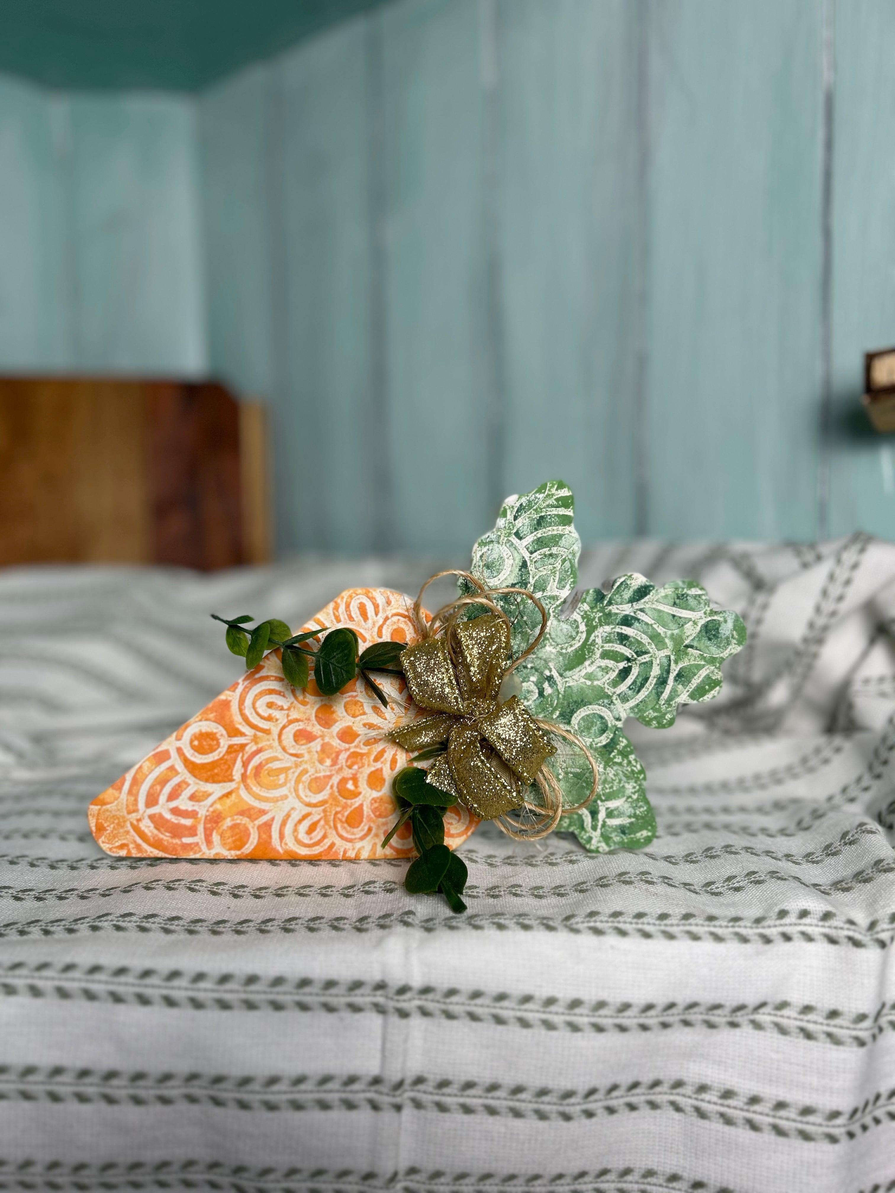 Handcrafted Wood Orange Spring Carrot with Ribbon