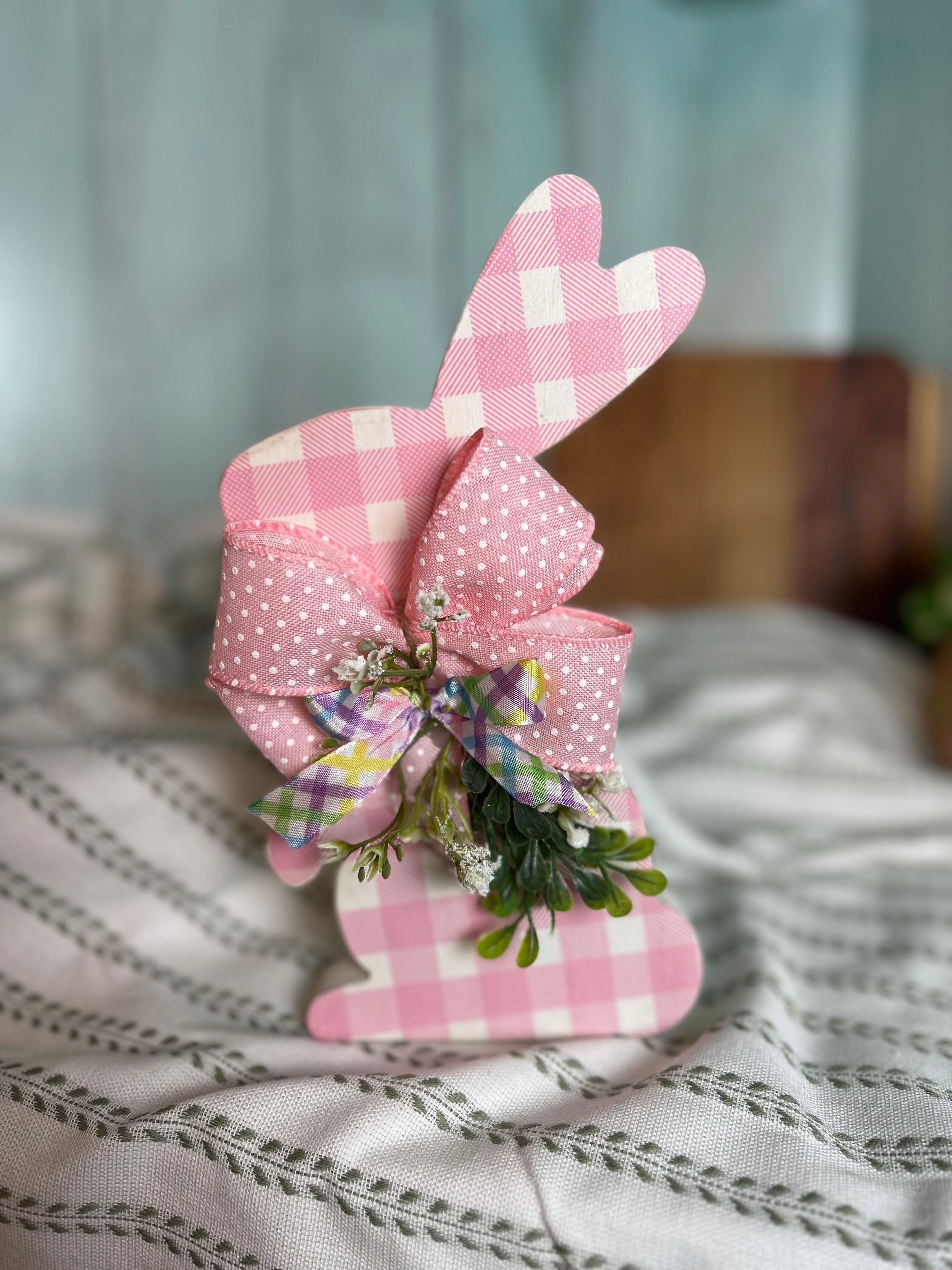 Handcrafted Pink Easter Bunny with Ribbon
