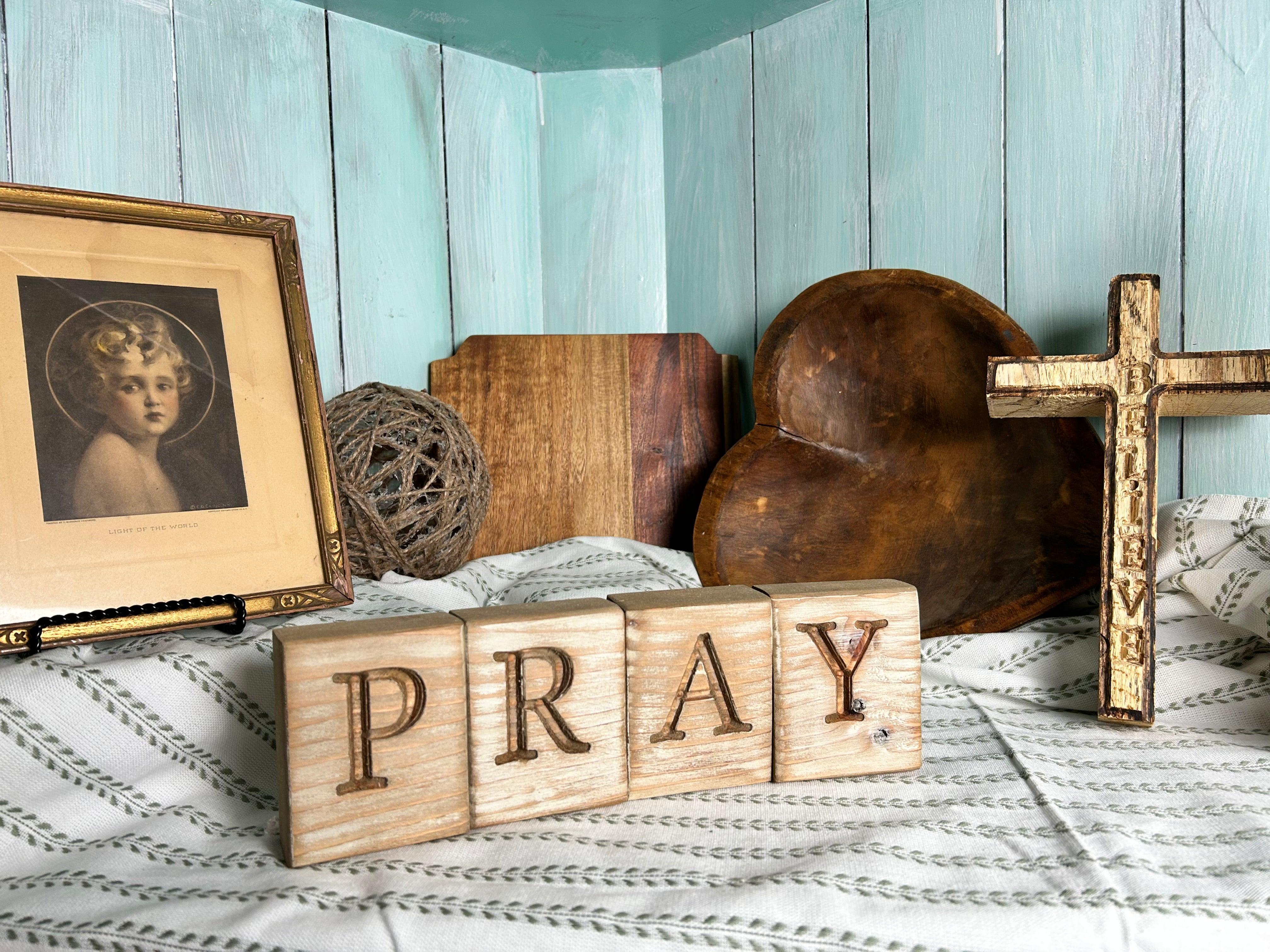 Handcrafted Wood Faith-based Whitewashed Prayer Blocks