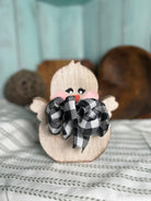 Handcrafted Whitewashed Easter Chick with Checkered Ribbon 