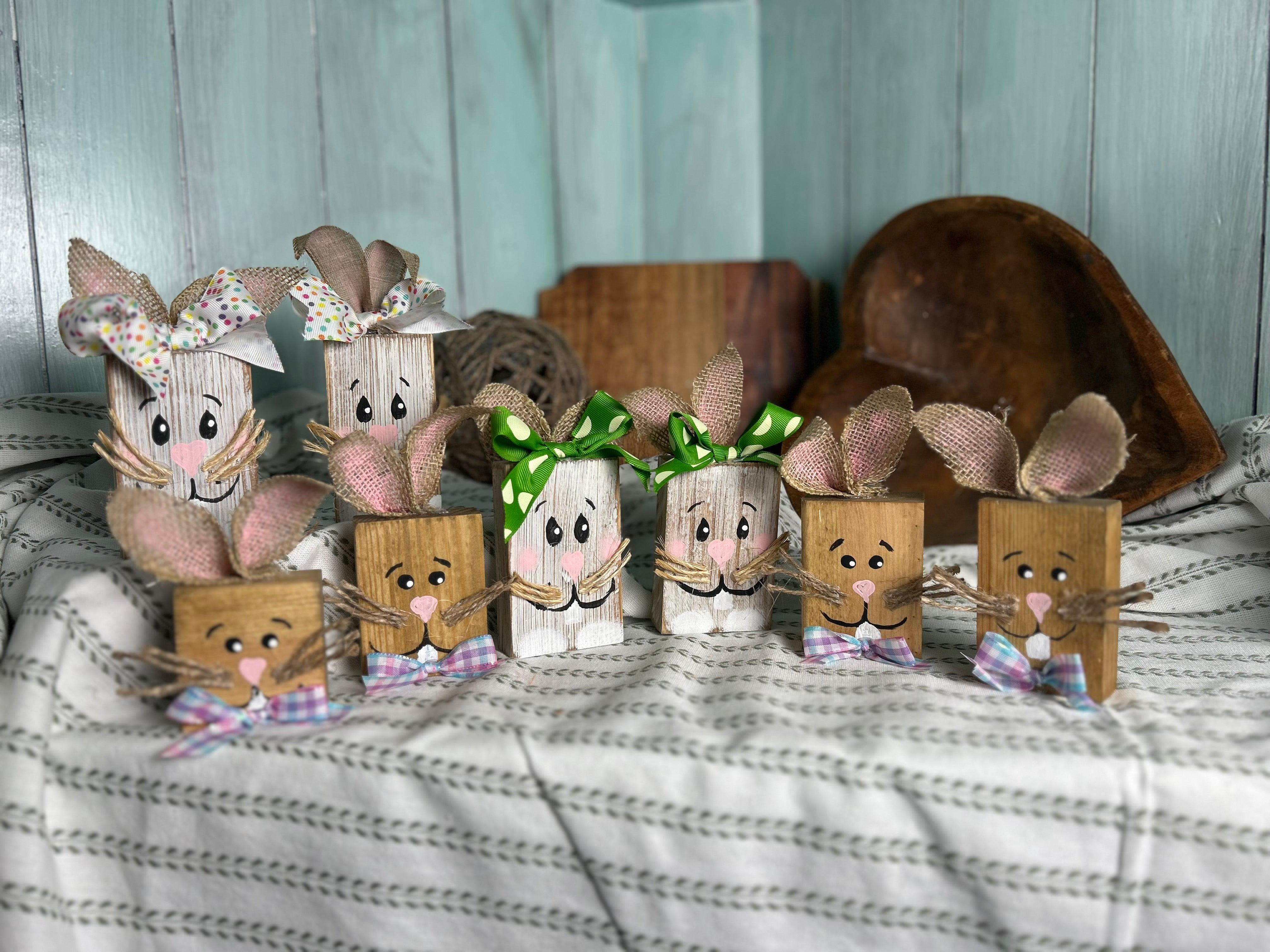 Handcrafted White and Brown Easter Bunny with Ribbons and Bows