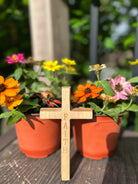 Handcrafted Christian Cross in reclaimed oak, 5 inches high, custom engraved.