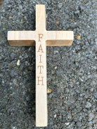 Handcrafted Christian Cross in reclaimed oak, 5 inches high, custom engraved.
