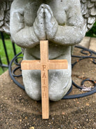 Handcrafted Christian Cross in reclaimed oak, 5 inches high, custom engraved.