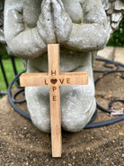 Handcrafted Christian Cross in reclaimed oak, 5 inches high, custom engraved.
