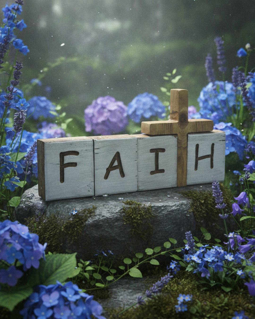 Tennessee handcrafted faith blocks with 6.25-inch cross on whitewashed pine for Christian decor. 	